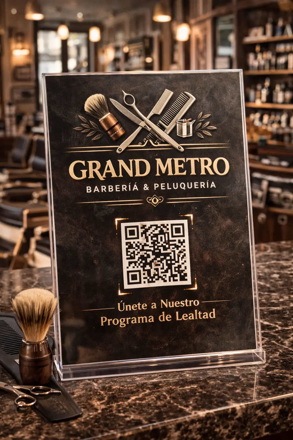 Barbero cortando el cabello a un cliente en una silla clásica de barbería.