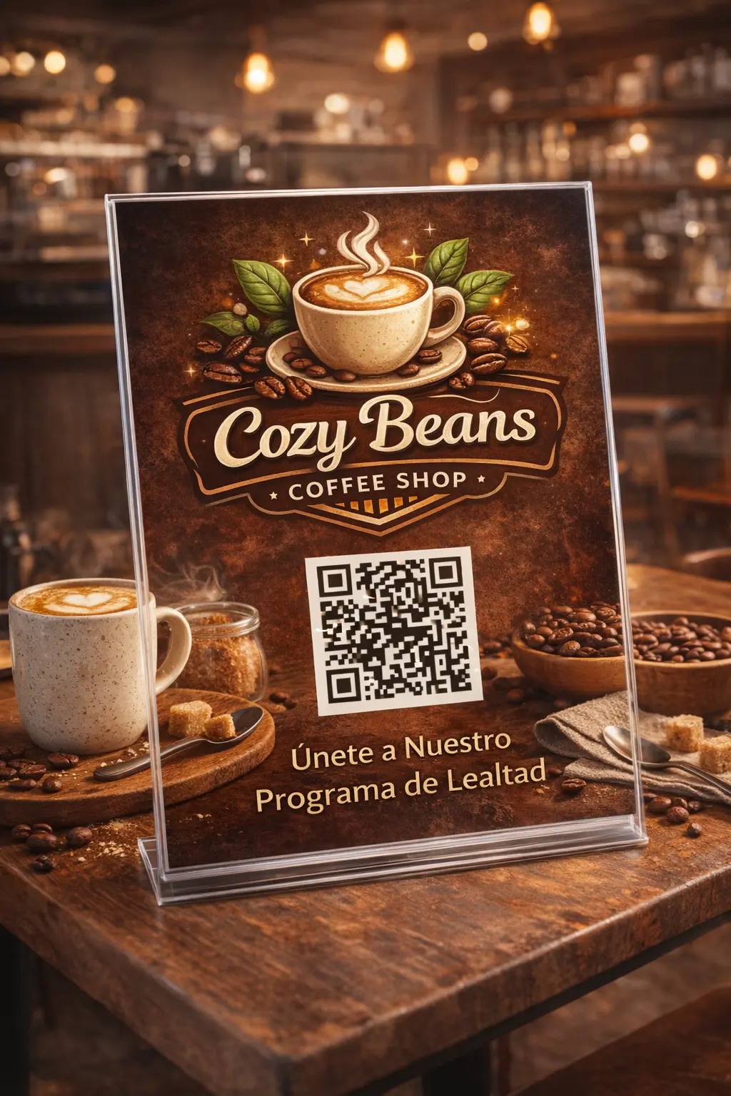 Barista entregando un café sobre la barra de una cafetería de especialidad.