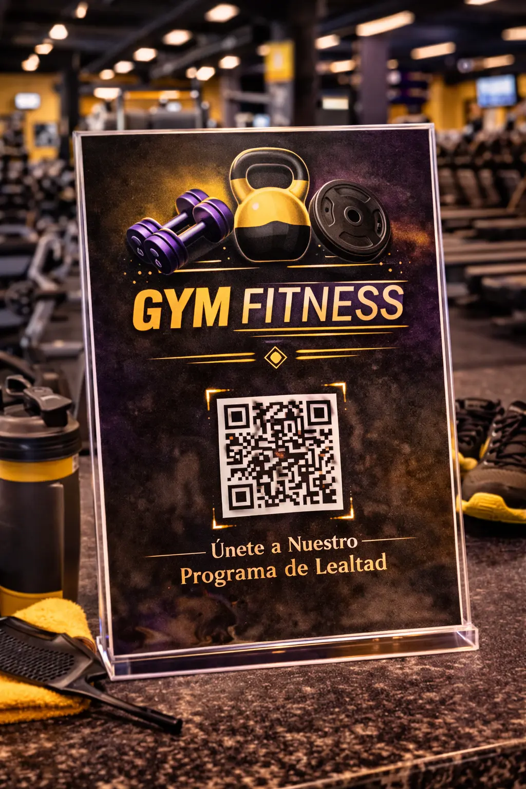 Área de gimnasio con miembros entrenando en equipos de fuerza.