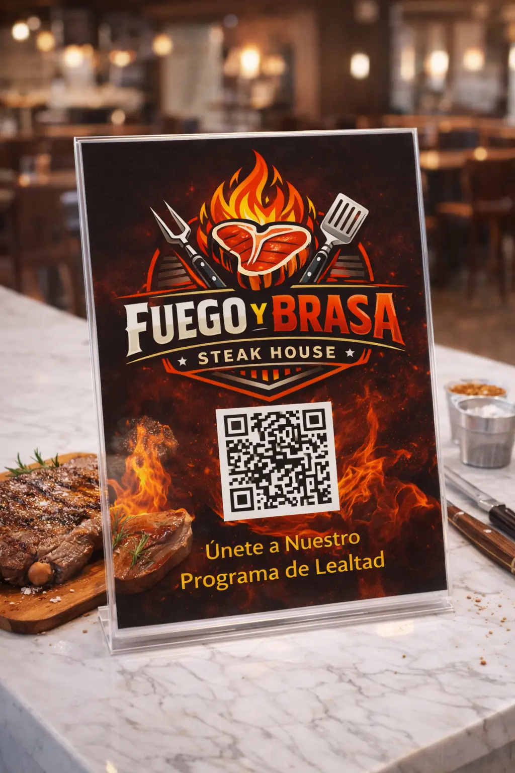 Salón de restaurante lleno con comensales en mesas con luz cálida.